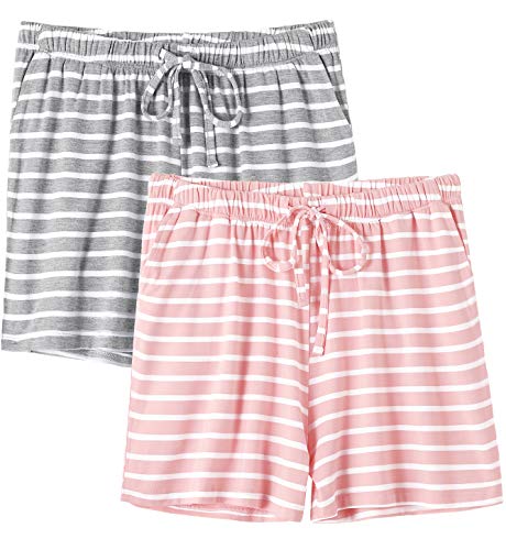 Orrpally Pajama Shorts Womens Lounge Short Sleep Shorts Pajama Bottoms 2-Pack Grey Stripe Pink Stripe L - Image 1
