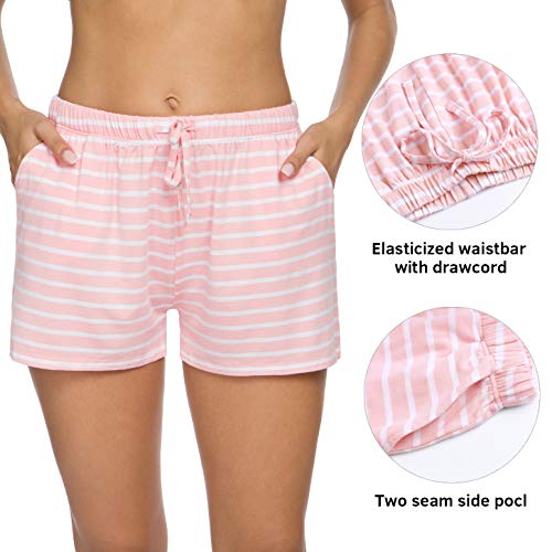 Orrpally Pajama Shorts Womens Lounge Short Sleep Shorts Pajama Bottoms 2-Pack Grey Stripe Pink Stripe L - Image 2