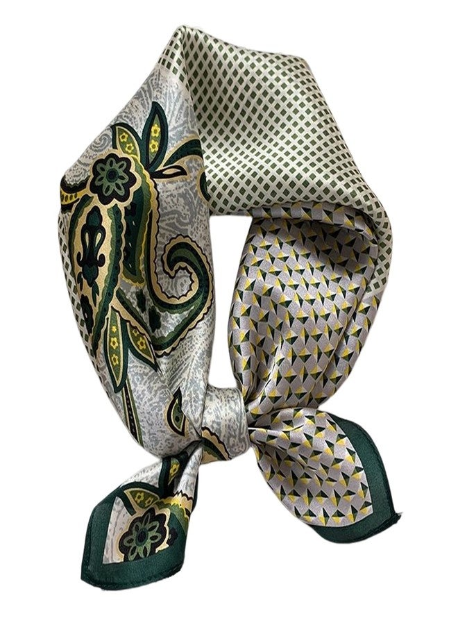 Aufeel Women's 100% Pure Mulberry Silk Small Square Scarf - Neckerchief Women - Silk Headscarf - 21" x 21", Army Green, S - Image 1