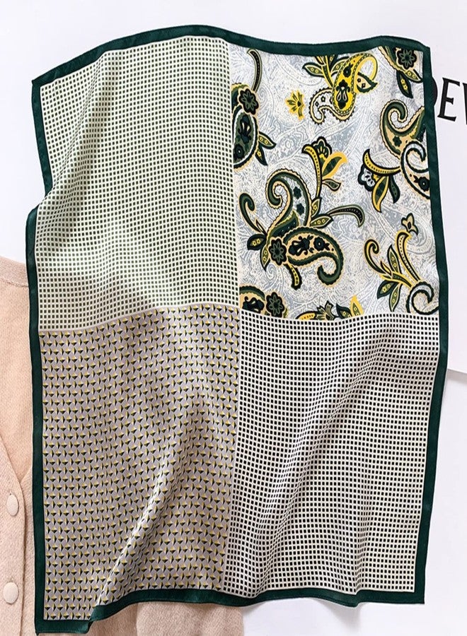 Aufeel Women's 100% Pure Mulberry Silk Small Square Scarf - Neckerchief Women - Silk Headscarf - 21" x 21", Army Green, S - Image 3