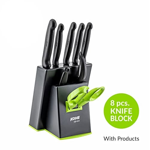 KOHE 8 PCS Stainless Steel Kitchen Knife Set with Block, Knife Holder for Kitchen, 5 Knives, 2 Peelers and 1 Scissors(KB-811/B) - Image 2