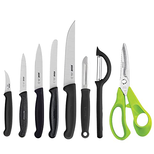 KOHE 8 PCS Stainless Steel Kitchen Knife Set with Block, Knife Holder for Kitchen, 5 Knives, 2 Peelers and 1 Scissors(KB-811/B) - Image 3