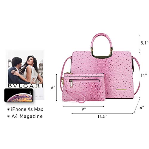 DASEIN Womens Handbag Top Handle Shoulder Bag Tote Satchel Purse Work Bag with Matching Wallet (3-Ostrich Pink) Large - Image 3