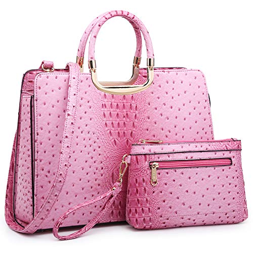 DASEIN Womens Handbag Top Handle Shoulder Bag Tote Satchel Purse Work Bag with Matching Wallet (3-Ostrich Pink) Large - Image 1