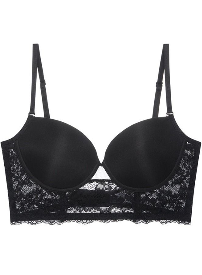Solid Color Thin Cup Lace Bra Black