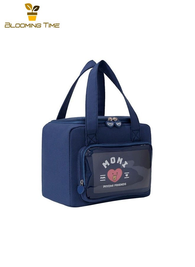 بلومنغ تايم حقيبة حمل صندوق الغداء - حقيبة كبيرة السعة معزولة بالحرارة بتصميم كرتوني للطلاب والمسافرين حقيبة غداء معزولة بالحرارة سميكة مع جيب تبريد باللون الأزرق - Image 5