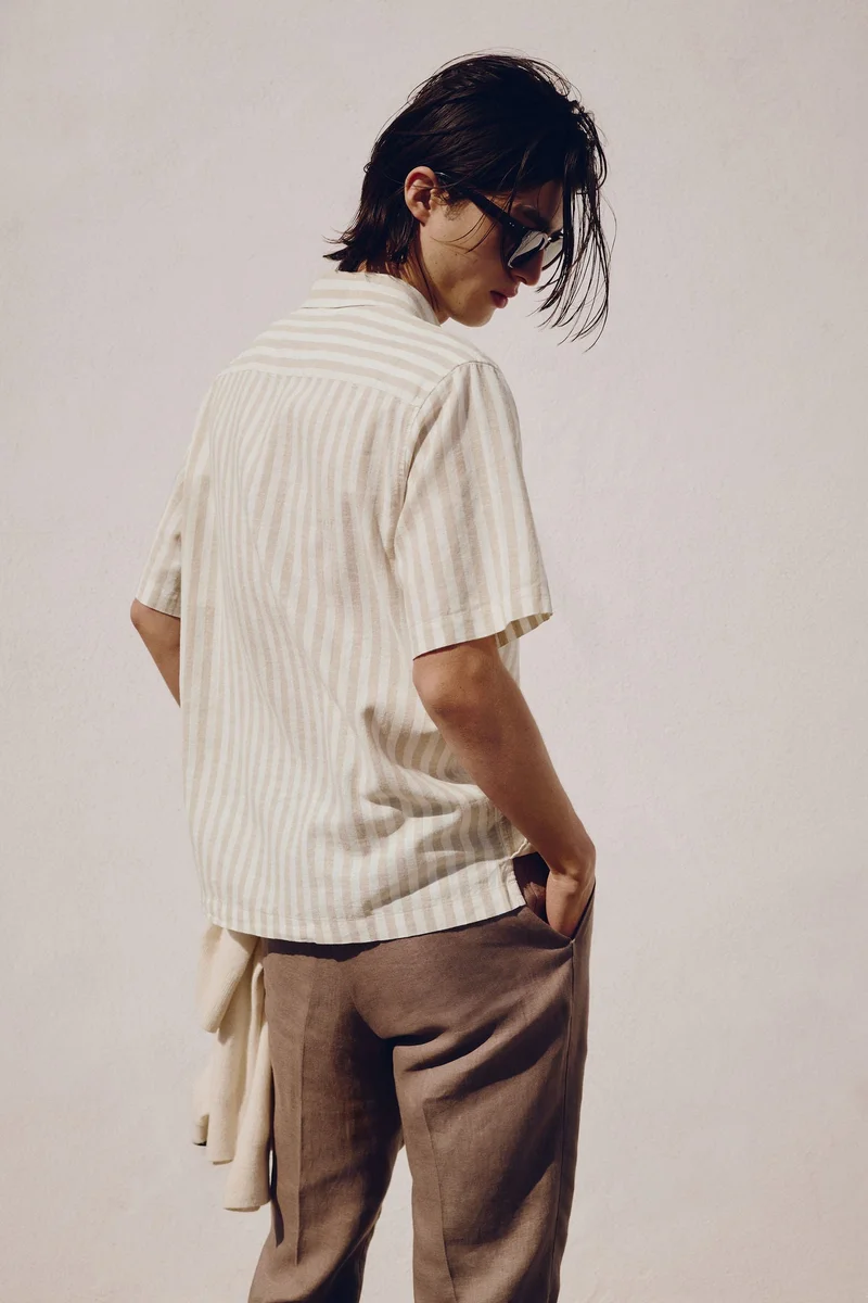 اتش اند ام Regular Fit Short-sleeved linen-blend shirt