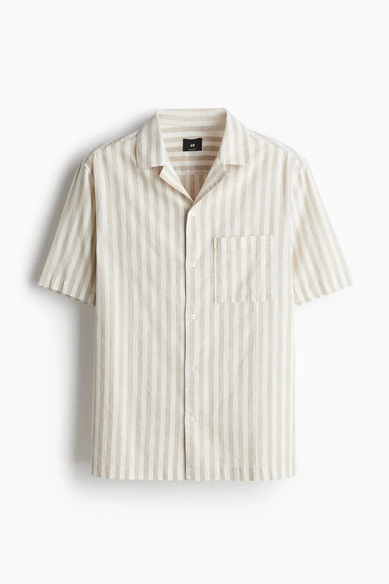 H&M Regular Fit Short-sleeved linen-blend shirt