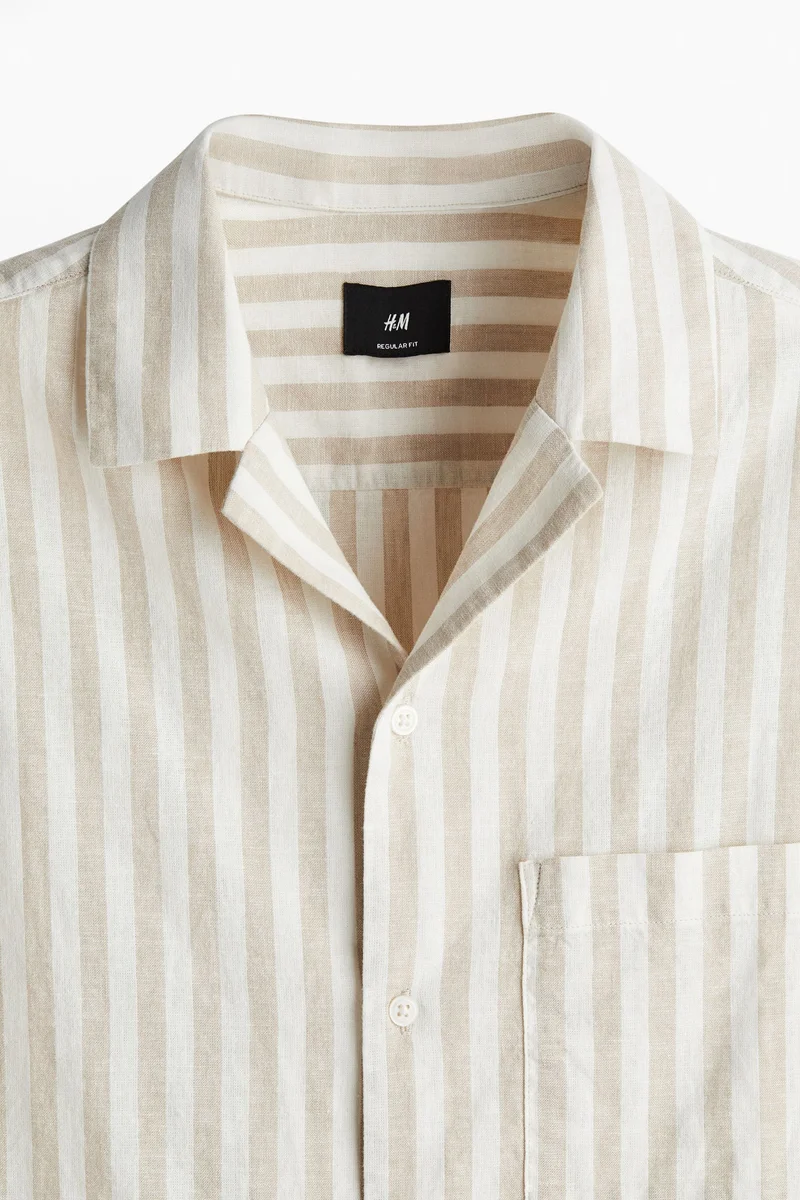 H&M Regular Fit Short-sleeved linen-blend shirt