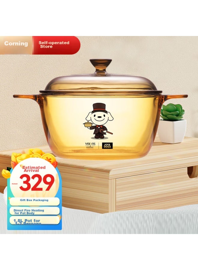 Visions Corning 1.5l Crystal Clear Glass Deep Soup Pot, Stew Pot, Cooking Pot, Vs-15 Gift Box Set, Kitchen Essential For Home Use - Image 1