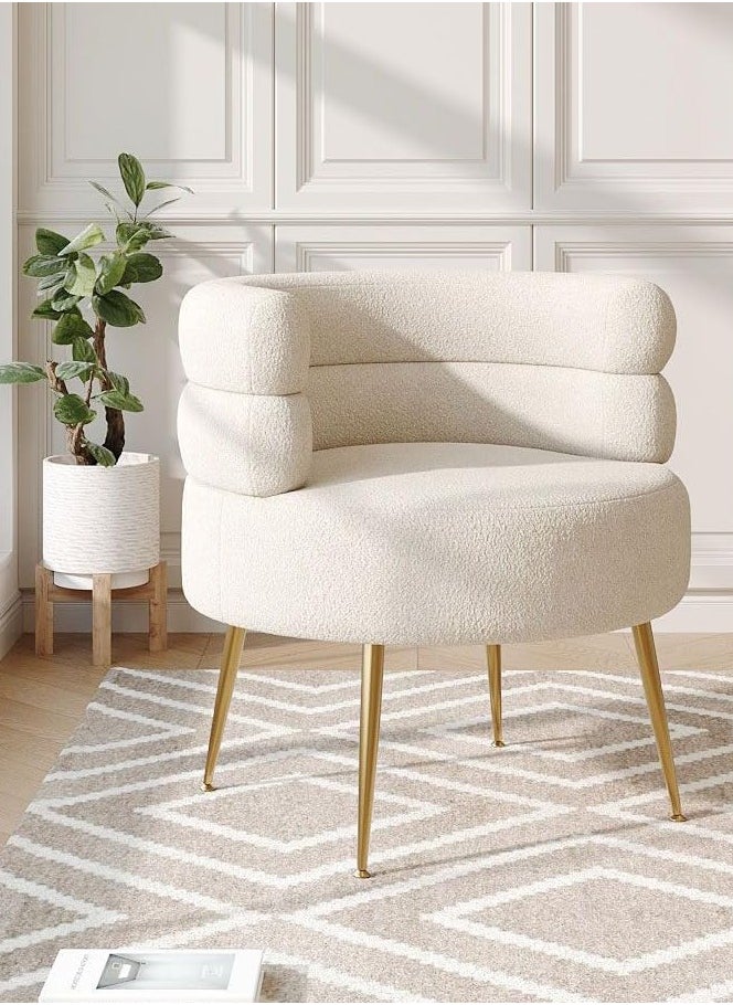 JOMILA - Single Seater Sofa Armchair Lazy Susan Sun Chair for Living Room Bedroom Apartment Balcony Washable Small White Golden legs - Image 1