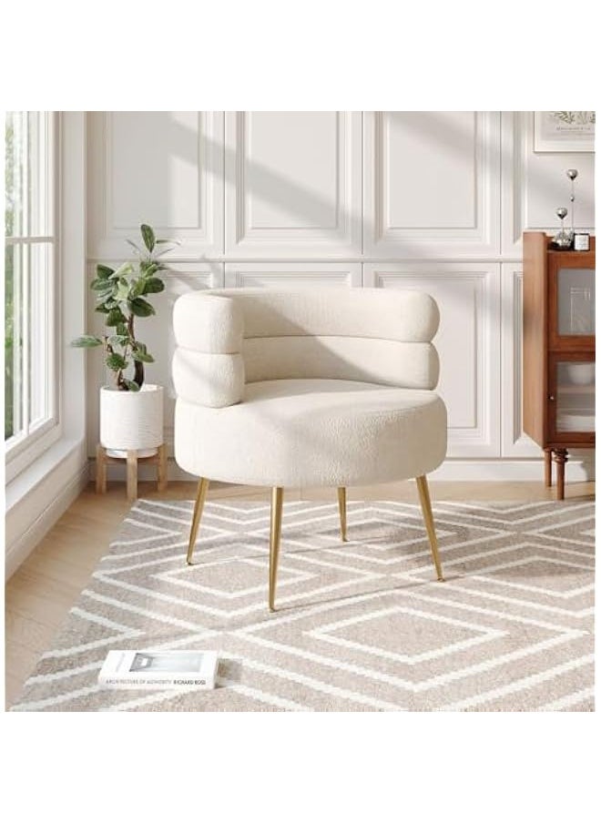 JOMILA - Single Seater Sofa Armchair Lazy Susan Sun Chair for Living Room Bedroom Apartment Balcony Washable Small White Golden legs - Image 1