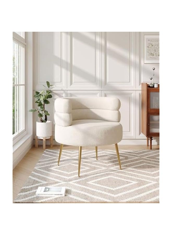 JOMILA - Single Seater Sofa Armchair Lazy Susan Sun Chair for Living Room Bedroom Apartment Balcony Washable Small White Golden legs - Image 1