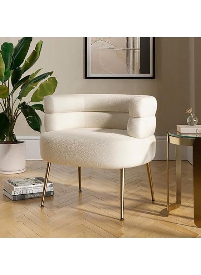 JOMILA - Single Seater Sofa Armchair Lazy Susan Sun Chair for Living Room Bedroom Apartment Balcony Washable Small White Golden legs - Image 1