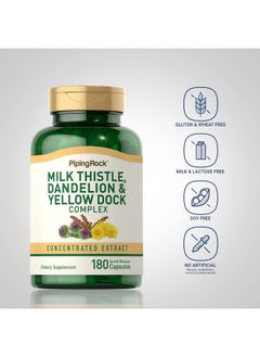 Piping Rock Milk Thistle Dandelion & Yellow Dock ; 180 Capsules ; Concentrated Extract ; Nongmo Gluten Free  - Image 4