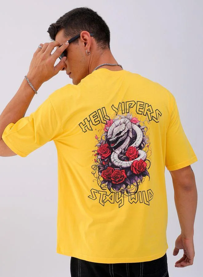 The Indian Garage Co Men Boxy Oversized Graphic Back Printed Round Neck Tshirt