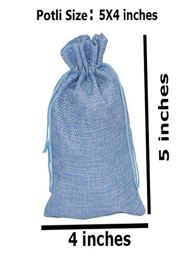 Brown Leaf 5X4 inches Royal Blue Jute Linen Pouch Potli Bags Return Gifting Bag For Wedding Anniversery Birthday Return Gift Pack Of 12 - Image 2