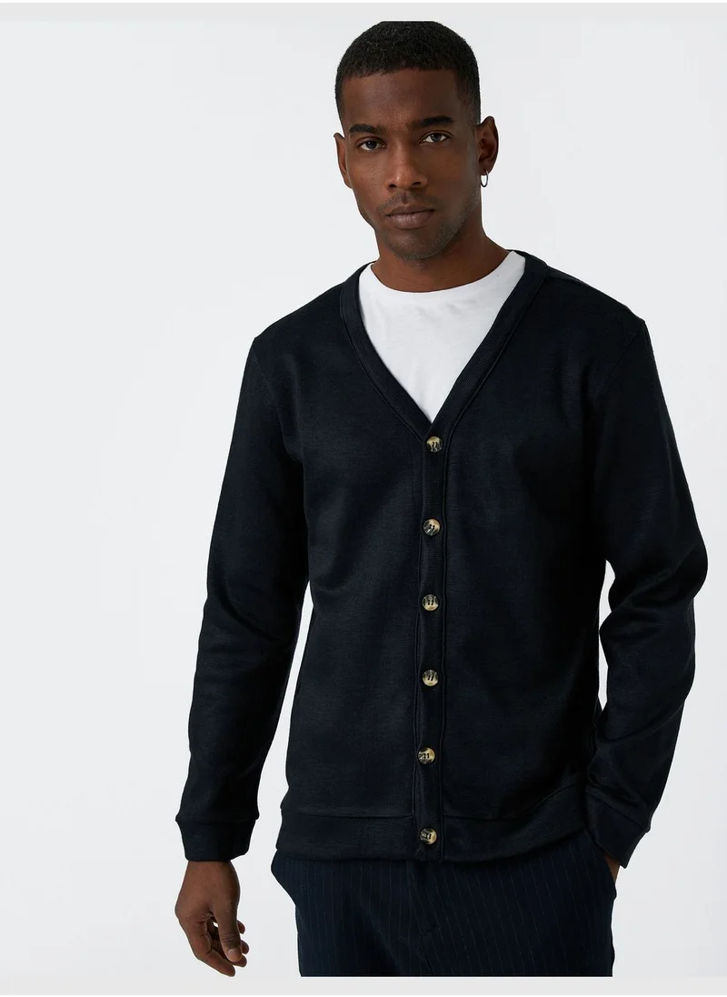 كوتون V Neck Cardigan Button Detailed