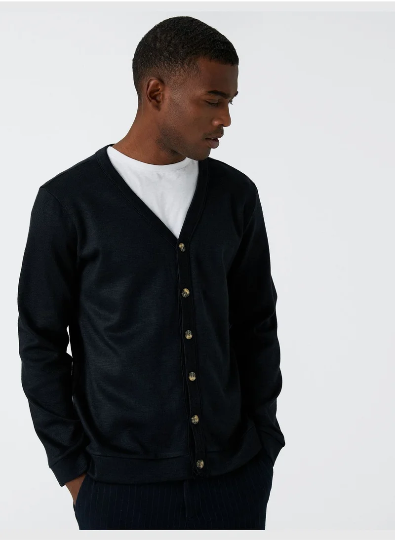 كوتون V Neck Cardigan Button Detailed