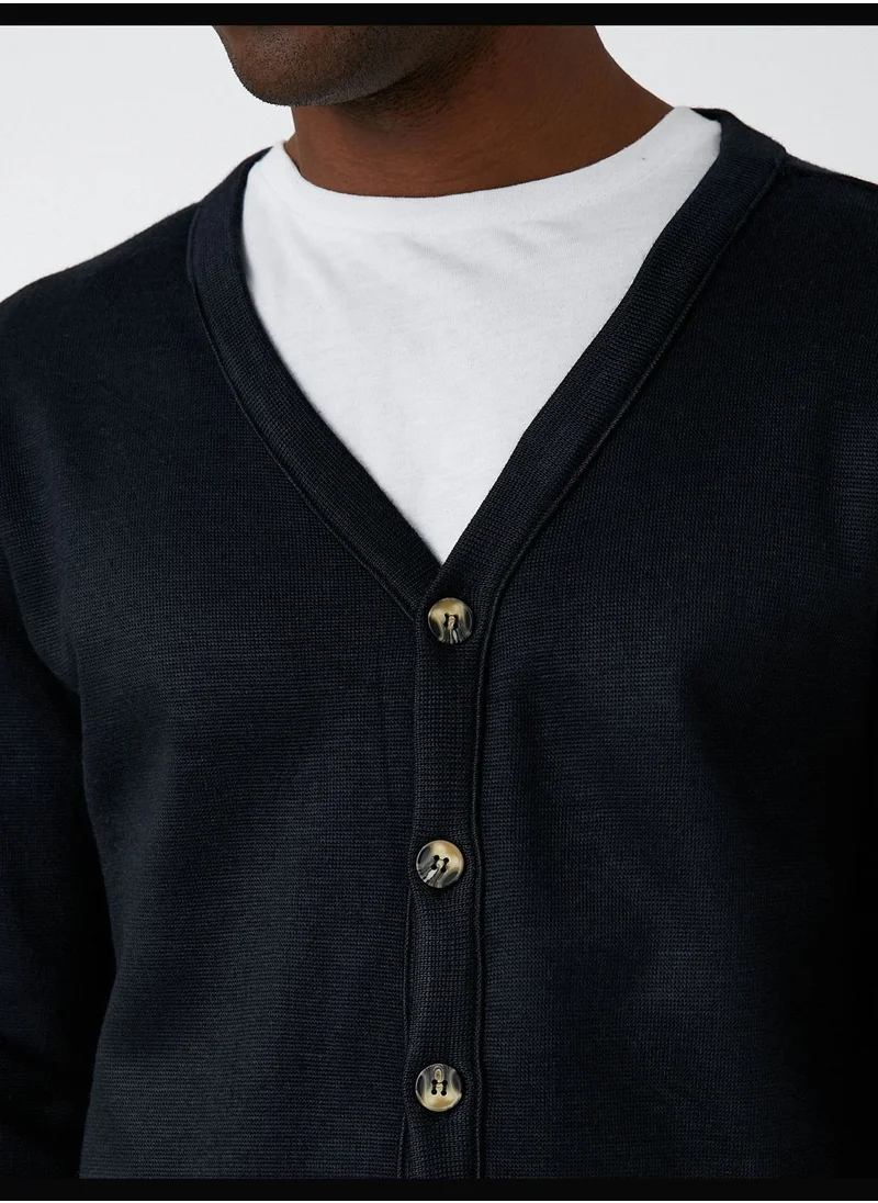 كوتون V Neck Cardigan Button Detailed