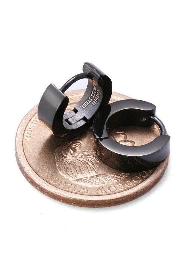 Jstyle Jstyle Stainless Steel Black Unique Small Hoop Earrings for Men 1 Pairs Huggie Earrings Black  - Image 3