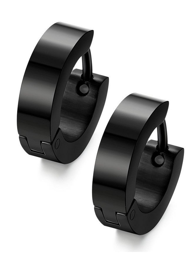 Jstyle Jstyle Stainless Steel Black Unique Small Hoop Earrings for Men 1 Pairs Huggie Earrings Black  - Image 1