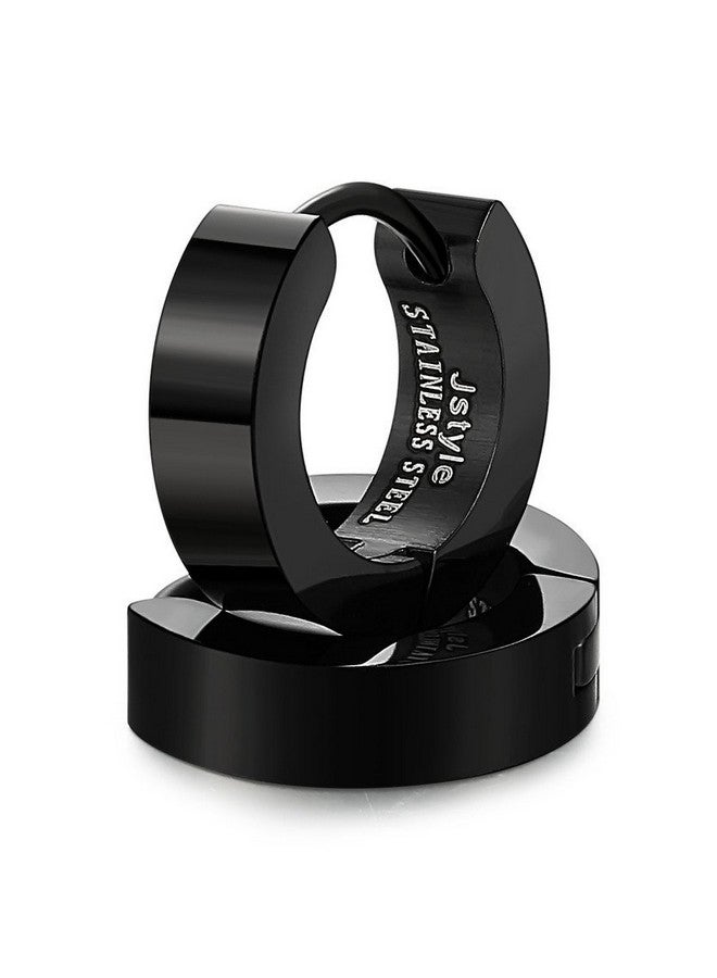 Jstyle Jstyle Stainless Steel Black Unique Small Hoop Earrings for Men 1 Pairs Huggie Earrings Black  - Image 2