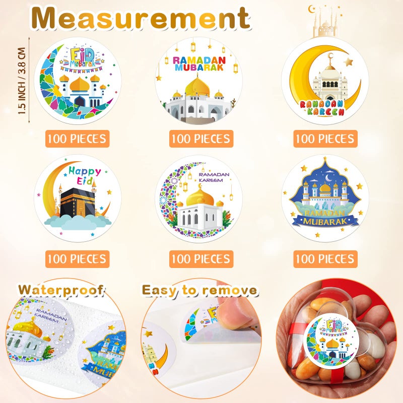 Nezyo 600 Pieces Ramadan Mubarak Stickers Eid Islamic Kareem Wall Window Stickers Ramadan Envelopes Gift Bags Labels for Eid Party Decorations(Cartoon Style) - Image 3