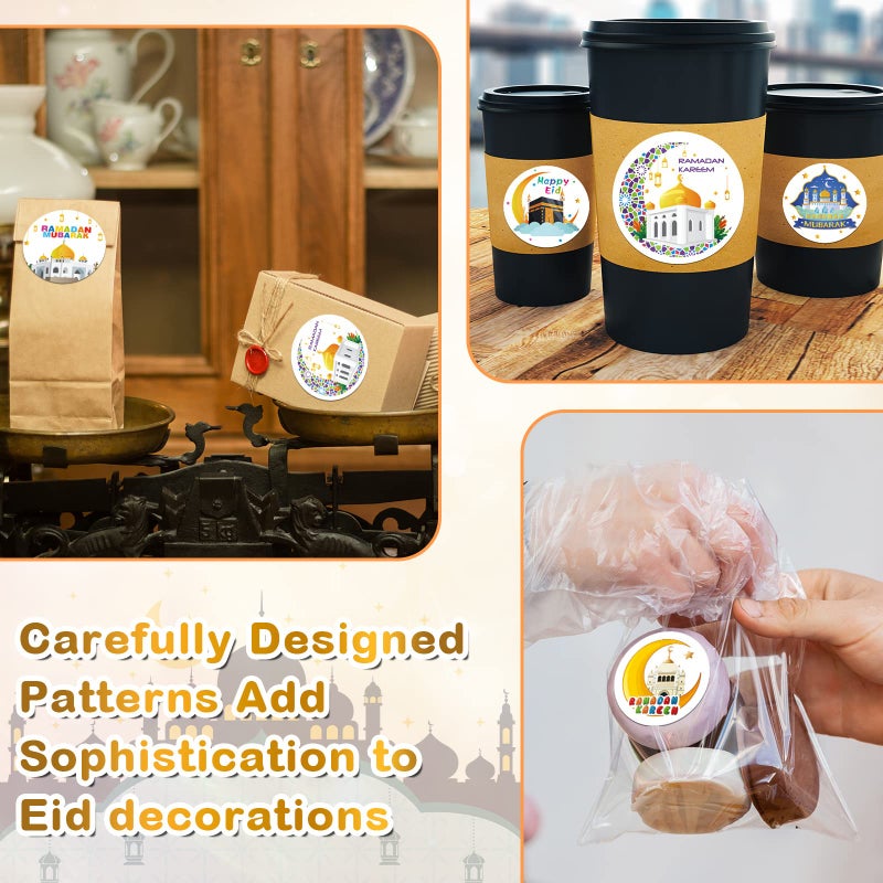 Nezyo 600 Pieces Ramadan Mubarak Stickers Eid Islamic Kareem Wall Window Stickers Ramadan Envelopes Gift Bags Labels for Eid Party Decorations(Cartoon Style) - Image 5