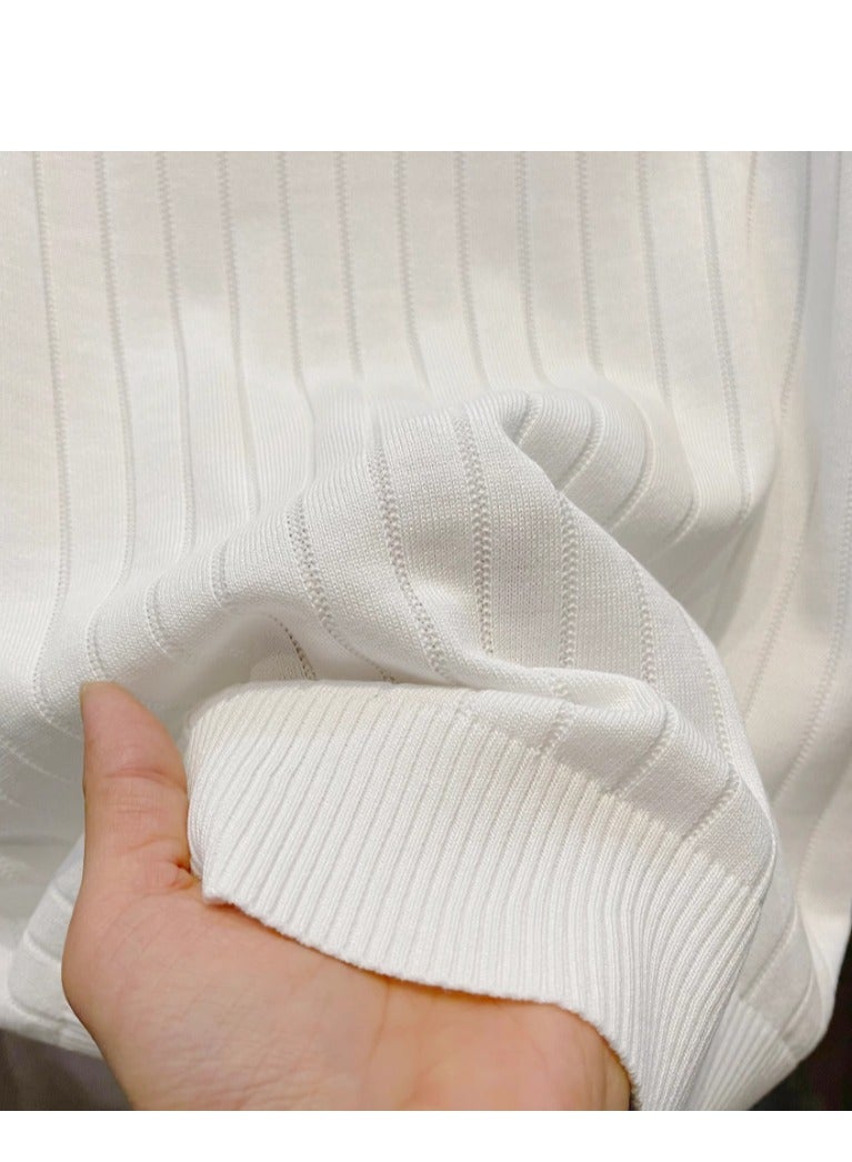 Men's Loose Casual Knitted Short Sleeved T-Shirt Polo  - Image 3