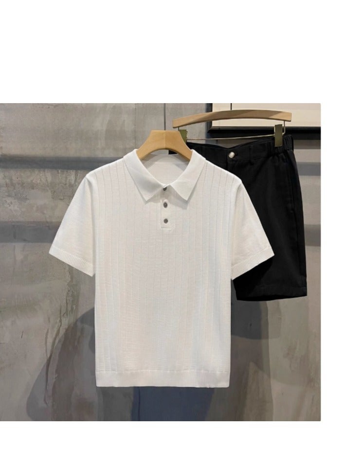 Men's Loose Casual Knitted Short Sleeved T-Shirt Polo  - Image 1