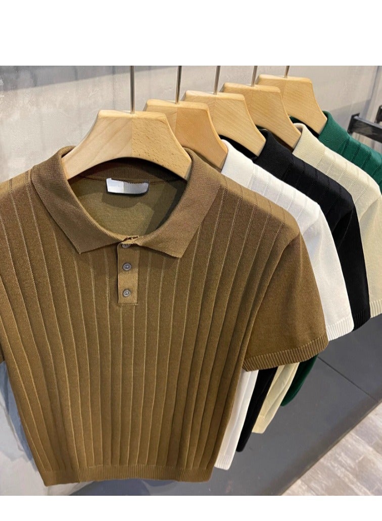 Men's Loose Casual Knitted Short Sleeved T-Shirt Polo  - Image 4