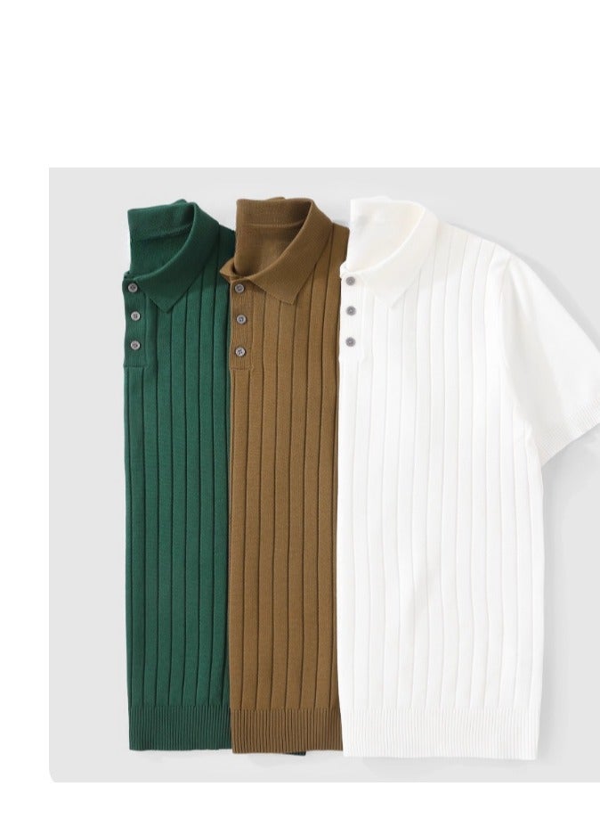 Men's Loose Casual Knitted Short Sleeved T-Shirt Polo  - Image 5