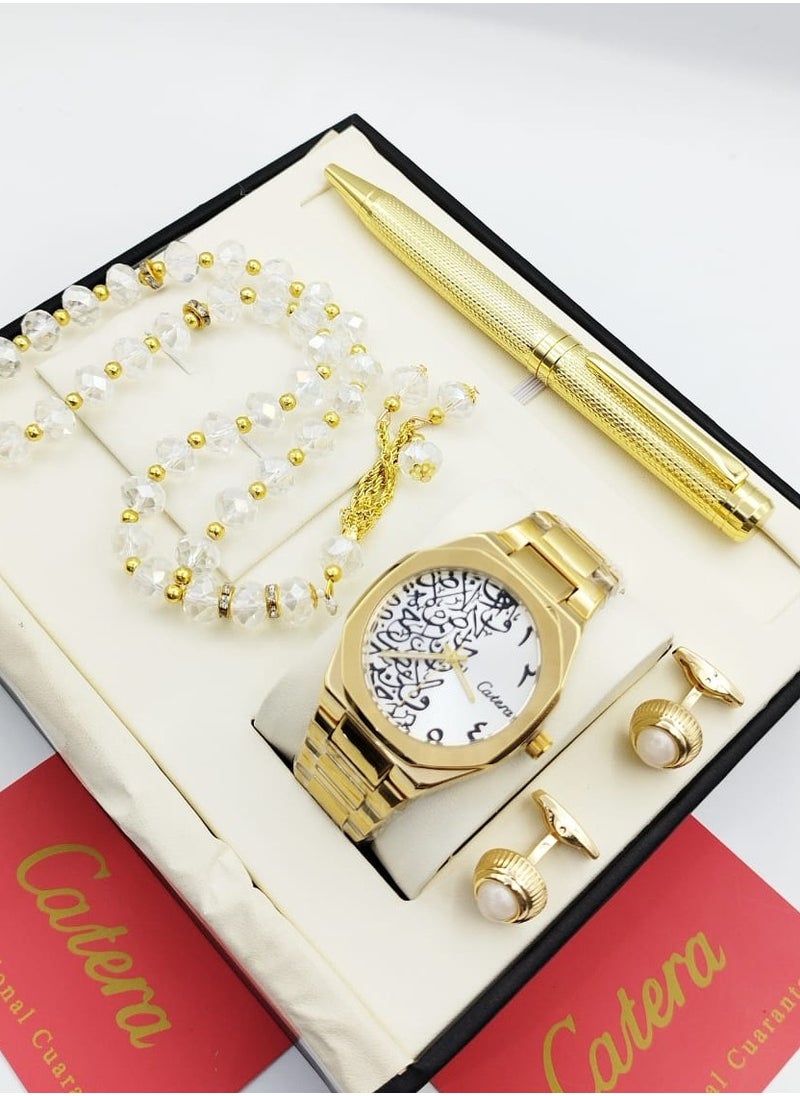 Catery A gift set for a high-quality, elegant men's watch from Catera, a silver and bronze bracelet and a gray dial with a date display. 