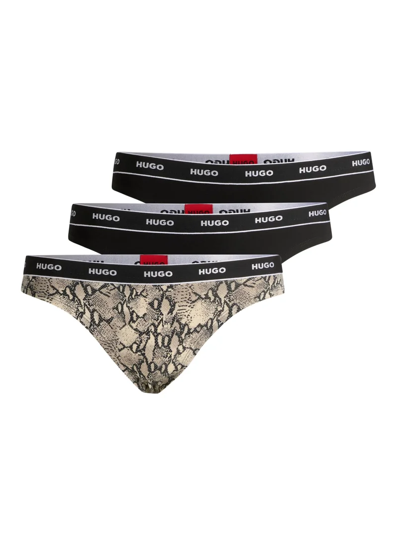 هوجو Three-pack of stretch-cotton thongs with logo waistbands