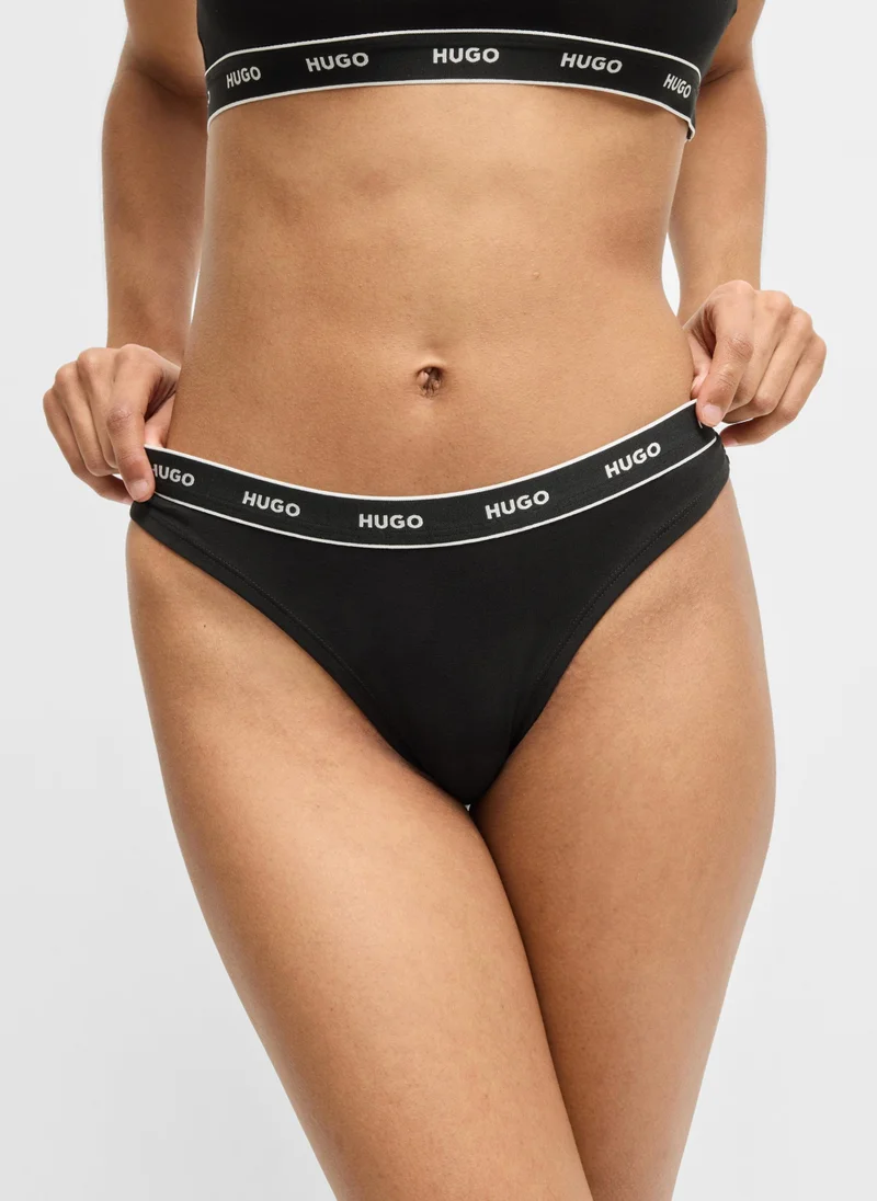 HUGO Three-pack of stretch-cotton thongs with logo waistbands