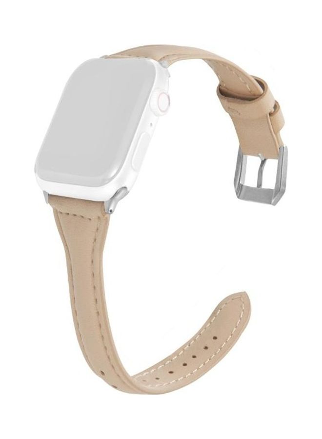 NIBEMINENT Universal T-shaped Thin Watch Strap For Apple Series 7 45mm/6 & SE 5 4 44mm/3 2 1 42mm Beige - Image 1