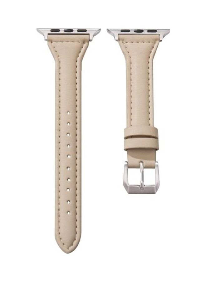NIBEMINENT Universal T-shaped Thin Watch Strap For Apple Series 7 45mm/6 & SE 5 4 44mm/3 2 1 42mm Beige - Image 2