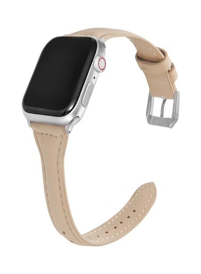NIBEMINENT Universal T-shaped Thin Watch Strap For Apple Series 7 45mm/6 & SE 5 4 44mm/3 2 1 42mm Beige - Image 3