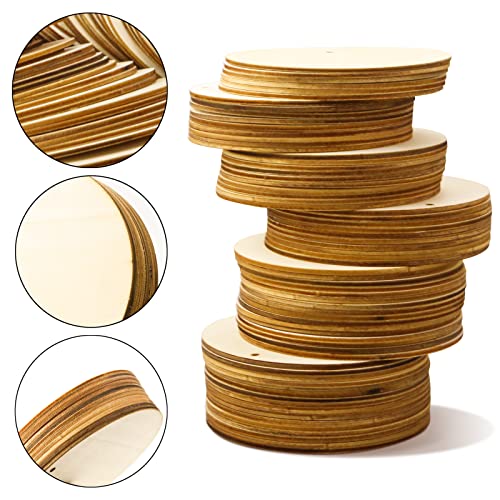 FSWCCK 100 PCS 4 Inch Wood Circles for Crafts – Round Blank Discs with Holes, Unfinished Wooden Cutouts for DIY, Painting, Staining, Coasters,Laser Engraving Sign Blanks, Ornament (4inch-100 Pack) - Image 3