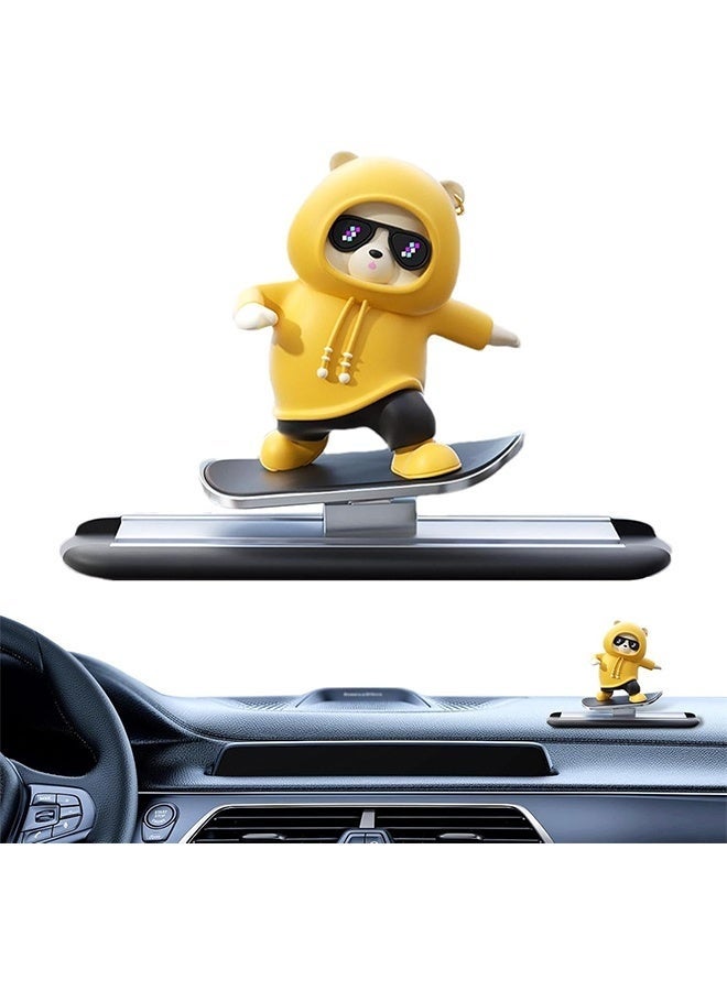 Skateboarding Bear Car Decor, Car Skateboard Bear Sliding Ornaments, Dashboard Ornament, Funny Skateboard Bear Decoration, Car Accessories for Car Interior Decor (Yellow) - Image 1