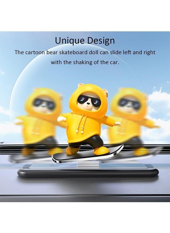 Skateboarding Bear Car Decor, Car Skateboard Bear Sliding Ornaments, Dashboard Ornament, Funny Skateboard Bear Decoration, Car Accessories for Car Interior Decor (Yellow) - Image 2
