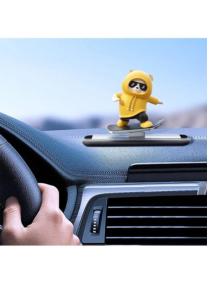 Skateboarding Bear Car Decor, Car Skateboard Bear Sliding Ornaments, Dashboard Ornament, Funny Skateboard Bear Decoration, Car Accessories for Car Interior Decor (Yellow) - Image 3