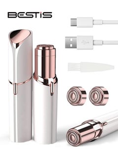BESTIS Facial Hair Removal for Women, Electric Painless Facial Hair Remover for Face, Lip, Chin with USB Rechargeable Included 2 pcs Replacement Heads White  - Image 1