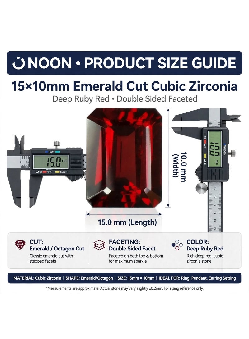 حجر زيركون فاخر لون أحمر غامق ياقوتي - قص زمردي ثماني Emerald Cut - قصة الماسية فاخرة - 15×10 ملم - جودة 5A - Image 3