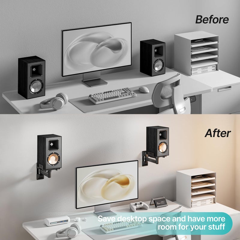 PEGZONE Adjustable Speaker Wall Mounts, 55 lbs Capacity, Dual Speaker Wall Stands for Most Bookshelf Speakers, Fits Speakers with Widths Ranging from 5.1â€ to 11.2â€,Black, 1 Pair - Image 3