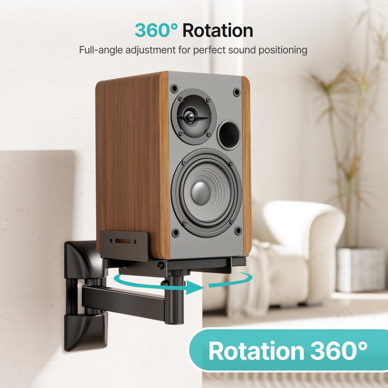PEGZONE Adjustable Speaker Wall Mounts, 55 lbs Capacity, Dual Speaker Wall Stands for Most Bookshelf Speakers, Fits Speakers with Widths Ranging from 5.1â€ to 11.2â€,Black, 1 Pair - Image 4