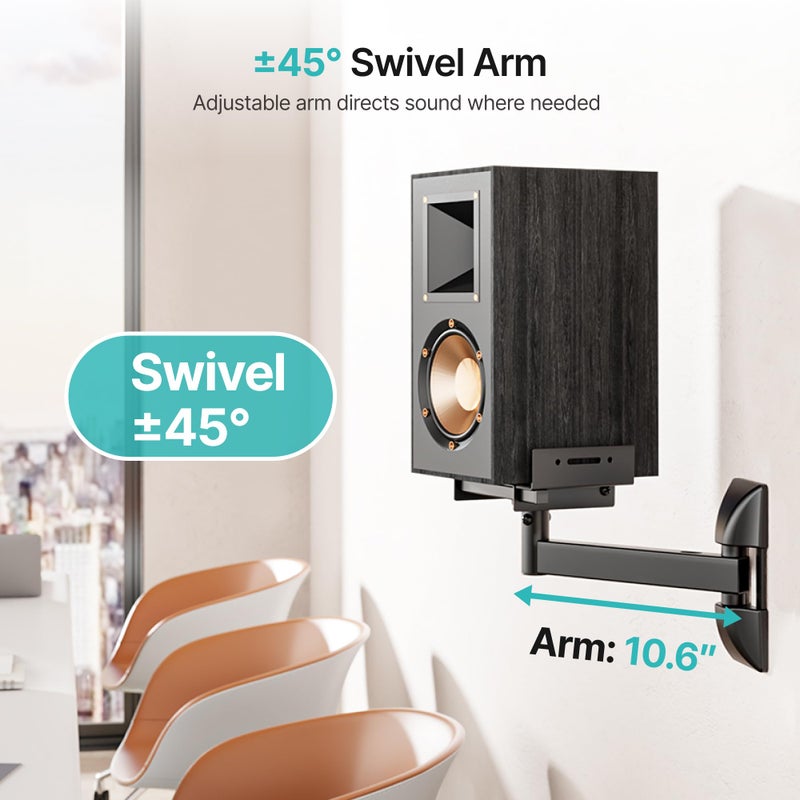 PEGZONE Adjustable Speaker Wall Mounts, 55 lbs Capacity, Dual Speaker Wall Stands for Most Bookshelf Speakers, Fits Speakers with Widths Ranging from 5.1â€ to 11.2â€,Black, 1 Pair - Image 5