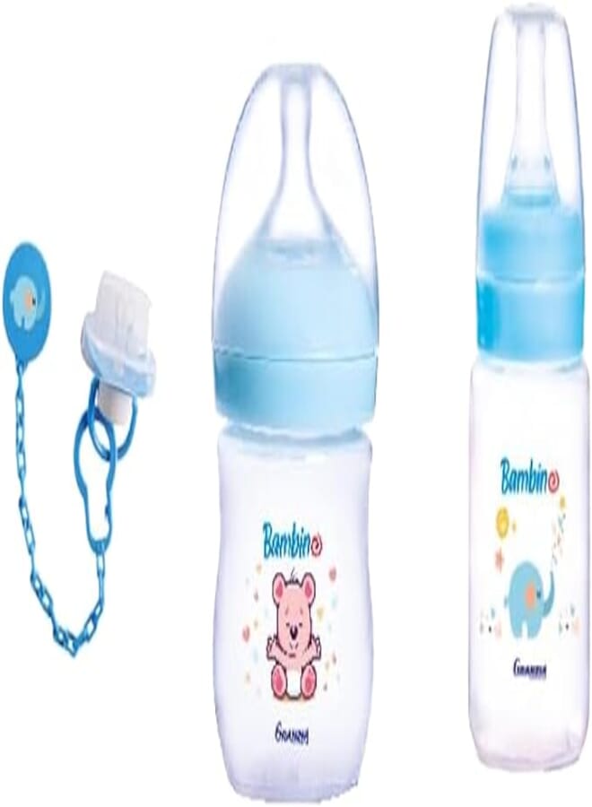 Granzia Bambino New Born Gift Package Blue Color (Natural Feeding Bootle 280 ML, Classic Feeding Bootle 150 ML & Pacifier) (3 Pieces)