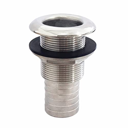 NRC&XRC NRCXRC Marine Grade 316 Stainless Steel Barbed Standard Length Straight 114IN ID ThruHull with Nut Custom Gasket for Boat Owners - Image 1